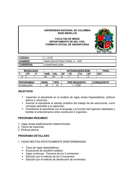 Análisis Estructural II CNT - Universidad Nacional de Colombia