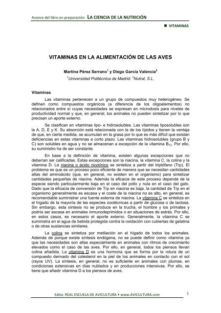 VITAMINAS EN LA ALIMENTACIÓN DE LAS AVES - Avicultura