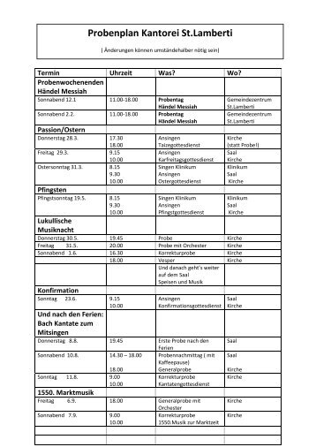 Probenplan 2013 der Kantorei St.Lamberti - St. Lamberti Hildesheim