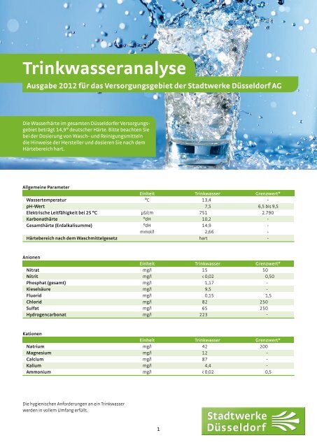 Trinkwasseranalyse - Stadtwerke Düsseldorf AG
