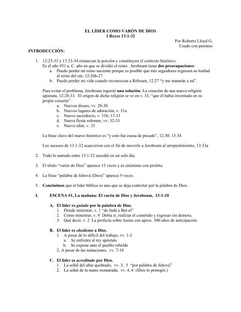 EL LÍDER COMO VARÓN DE DIOS 1 Reyes 13:1-32 Por Roberto ...