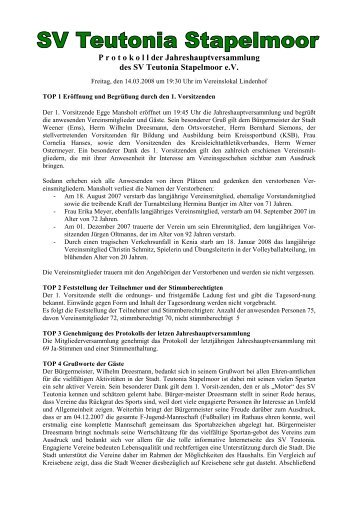 Protokoll der Jahreshauptversammlung 2008 - SV Teutonia ...