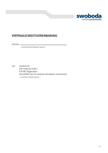 VERTRAULICHKEITSVEREINBARUNG - Swoboda