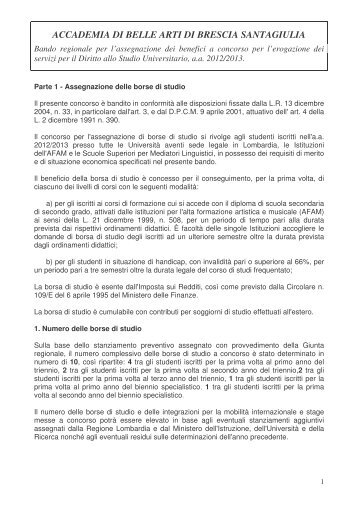 Bando borse di studio regione Lombardia 12-13 - Accademia belle ...