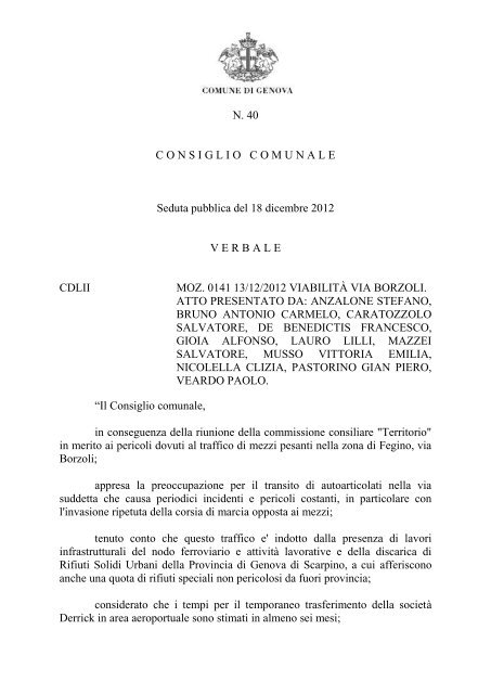verbale della seduta approvato - Comune di Genova