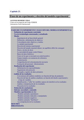 Fases de un experimento y elección del modelo experimental