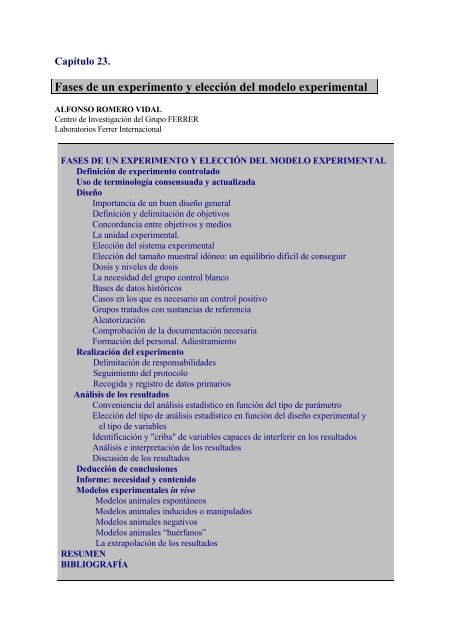 Fases de un experimento y elección del modelo experimental