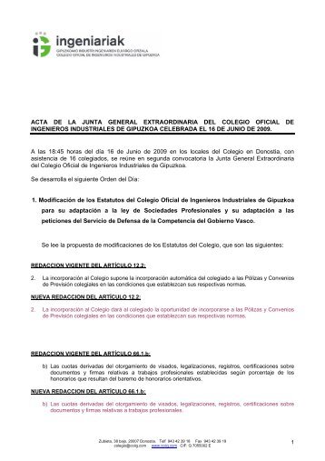 el acta de la Junta General Extaordinaria - Colegio de Ingenieros ...