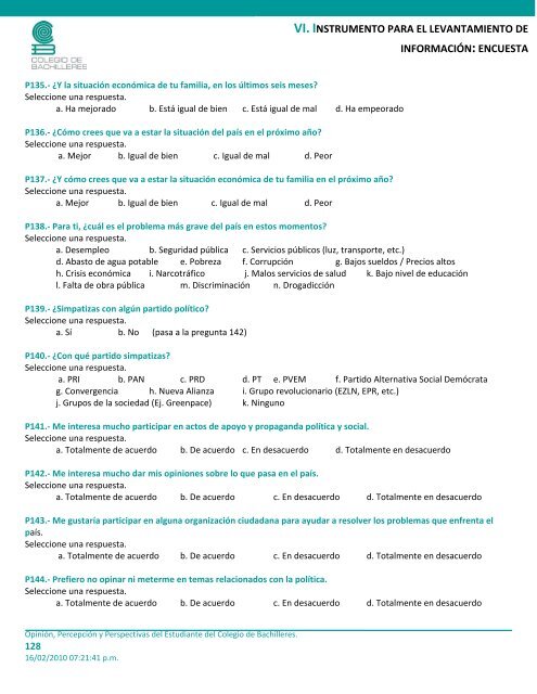 Perfil de nuestros alumnos - Colegio de Bachilleres