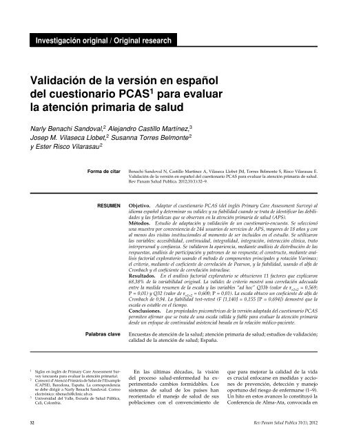 Validación de la versión en español del cuestionario PCAS1 para ...
