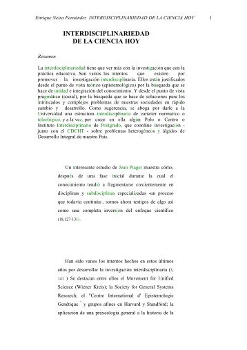 INTERDISCIPLINARIEDAD DE LA CIENCIA HOY - Web del Profesor