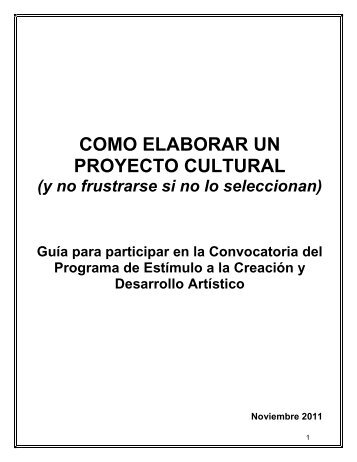 Manual de cómo elaborar un proyecto cultural PECDA