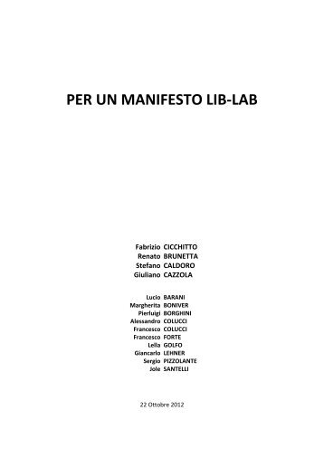per un manifesto lib-lab - Fondazione ReL • Riformismo&Libertà