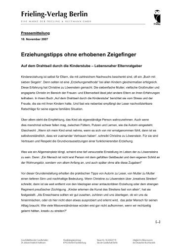 Erziehungstipps ohne erhobenen Zeigefinger - beim Frieling-Verlag ...