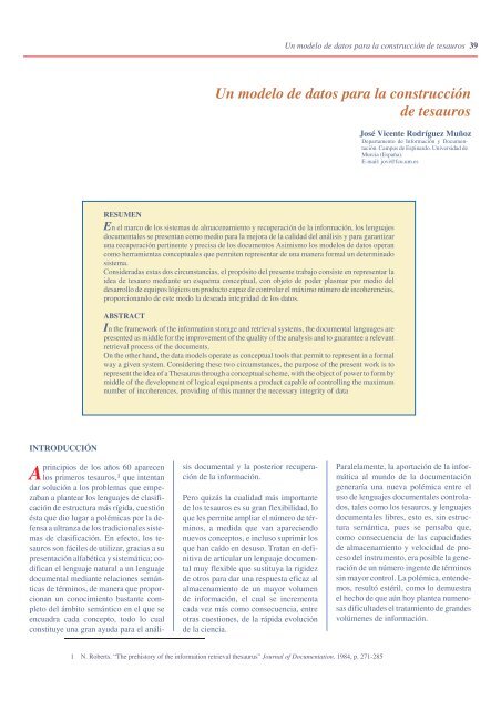 Un modelo de datos para la construcción de tesauros - E-journal