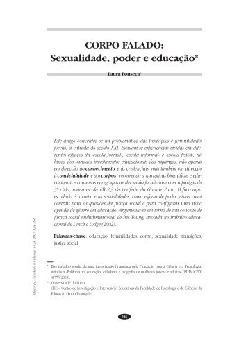 CORPO FALADO: Sexualidade, poder e educação* - Faculdade de ...