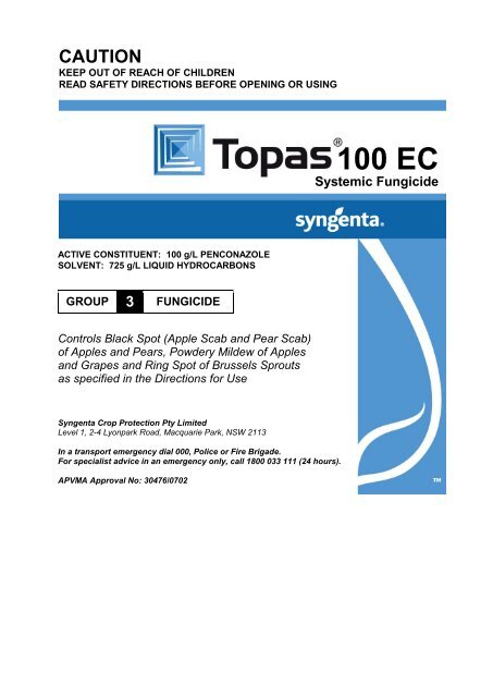 Topas N7 label - Syngenta