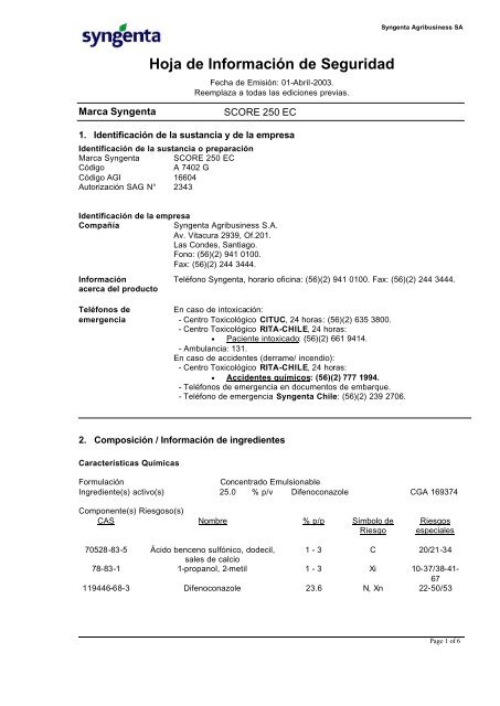 Hoja de Seguridad - Syngenta