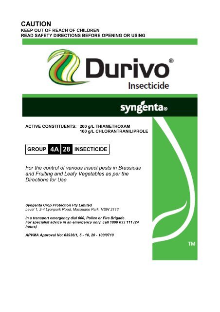 DURIVO Label - Syngenta