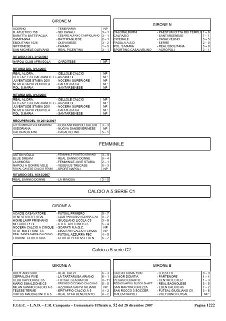 Comunicato Ufficiale n. 52 del 28 dicembre 2007 - Informacalcio.it