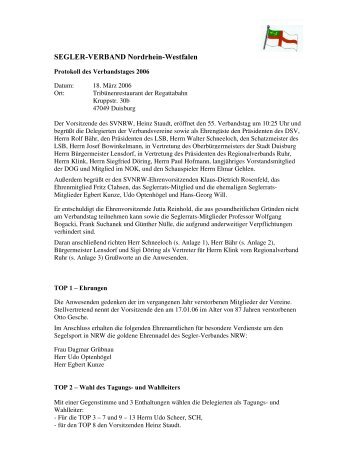 Protokoll des Verbandstages 2006 - Segler-Verband Nordrhein ...
