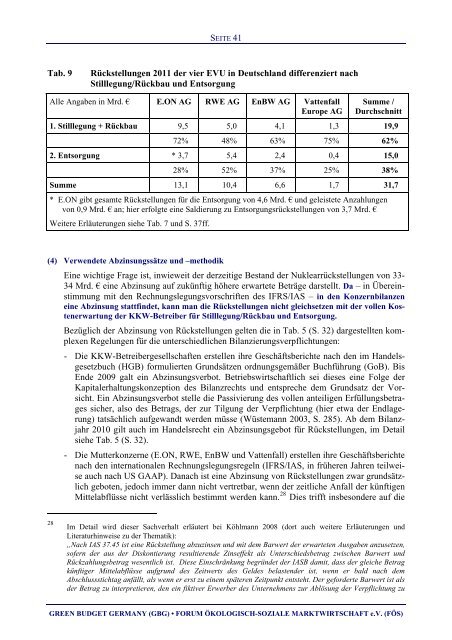 Rückstellungen für Stilllegung / Rückbau und Entsorgung im Atombereich