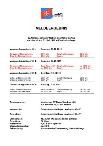 Meldeergebnis Makrolon-Cup 2011 - SV Bayer Uerdingen 08 eV