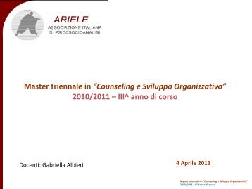 Master triennale in “Counseling e Sviluppo Organizzativo” - ARIELE ...
