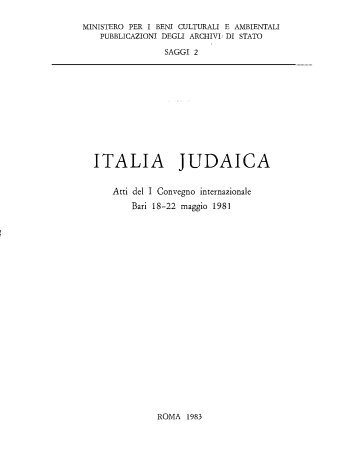 ITALIA JUDAICA. Atti del I Convegno internazionale. Bari 18-22 ...