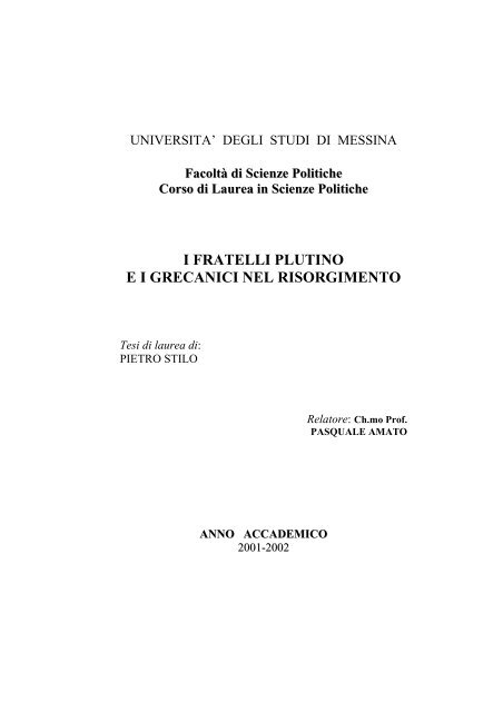 i fratelli plutino ei grecanici nel risorgimento - Consiglio regionale ...