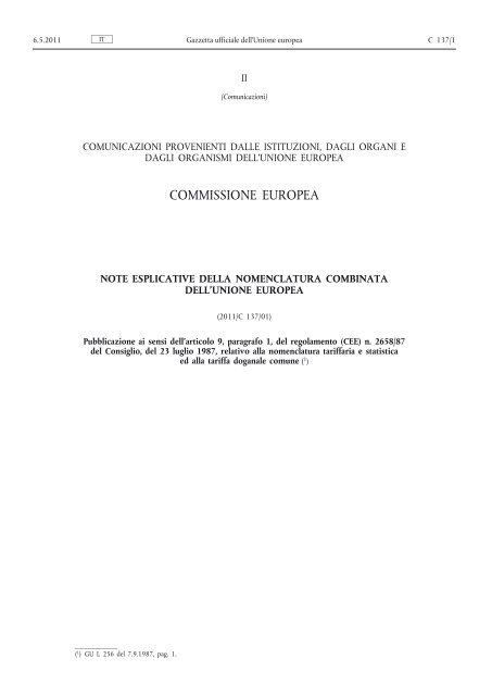 Note esplicative della nomenclatura combinata dell'Unione europea