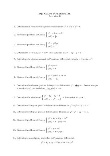 EQUAZIONI DIFFERENZIALI Esercizi svolti 1. Determinare la ...