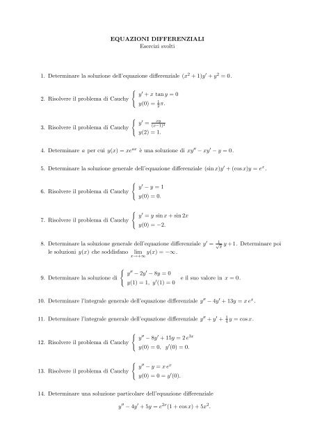 EQUAZIONI DIFFERENZIALI Esercizi svolti 1. Determinare la ...