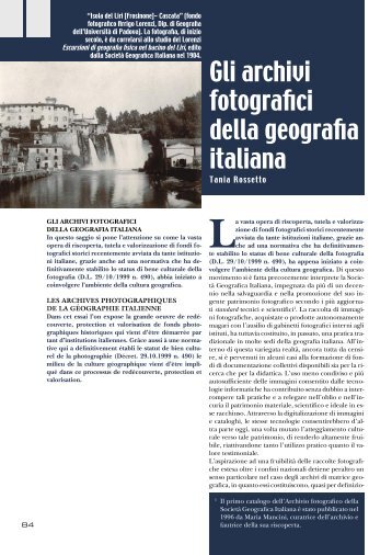 Gli archivi fotografici della geografia italiana, di Tania Rossetto