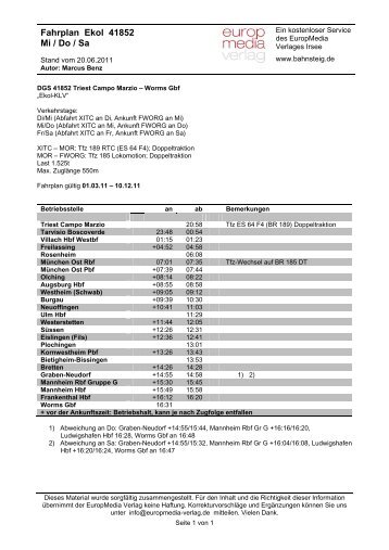 Fahrplan Ekol 41852 Mi / Do / Sa - EuropMedia Verlag GmbH