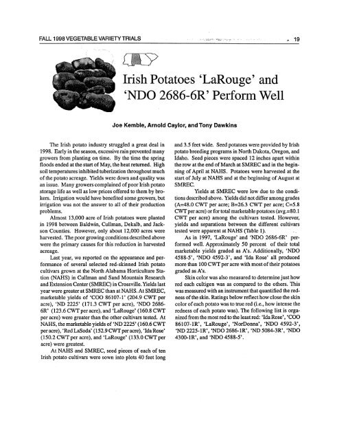 FALL TRIALS 1998 VEGETABLE VARIETY - Auburn University