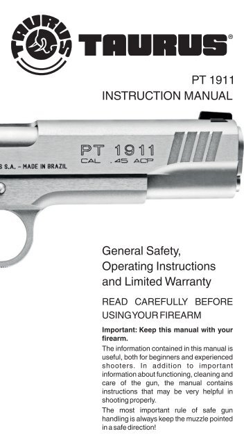 TAURUS Firearms Pistol Gun Manual Owner Instruction Manual 
