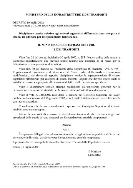 Decreto ministeriale 10 luglio 2002 - Ministero delle infrastrutture e ...