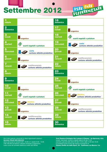 Calendario 2012 Raccolta differenziata domiciliare a Ponticella ...