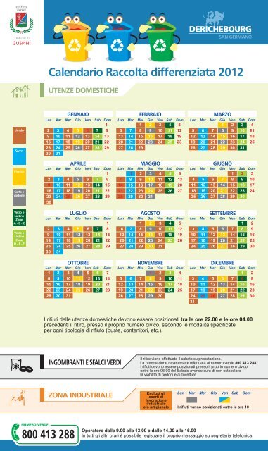 Calendario raccolta differenziata 2012 - Comune di Guspini