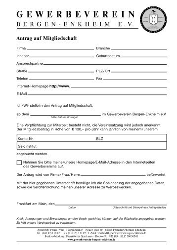 Download Aufnahmeantrag - Gewerbeverein Bergen-Enkheim e.V.