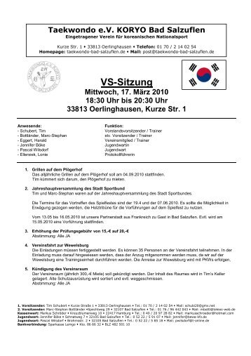 VS-Sitzung - Taekwondo KORYO e.V.