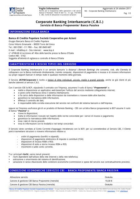 Corporate Banking Interbancario C B I Banca Di Credito Popolare