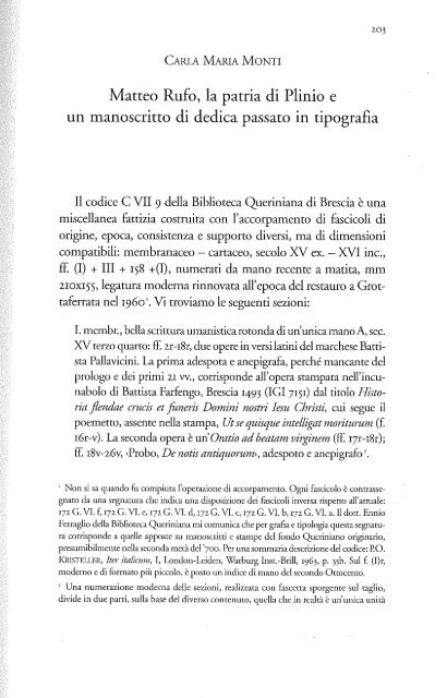 Matteo Rufo, la patria di Plinio e un manoscritto di ... - Centri di Ricerca