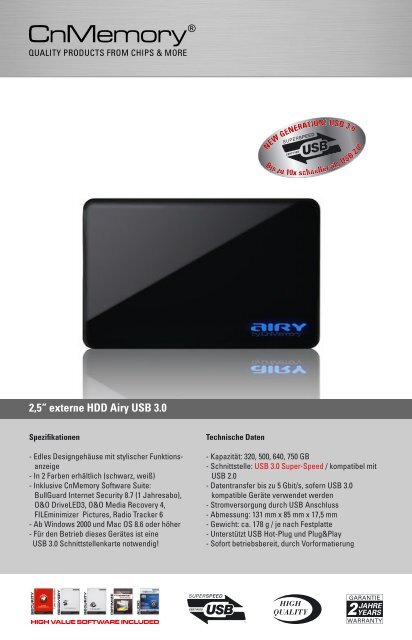 2,5“ externe HDD Airy USB 3.0