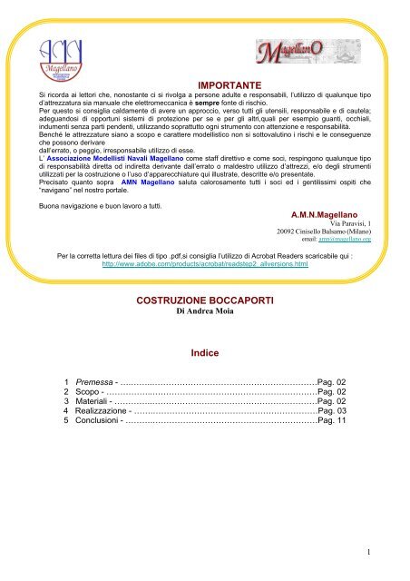 IMPORTANTE COSTRUZIONE BOCCAPORTI Indice - Magellano