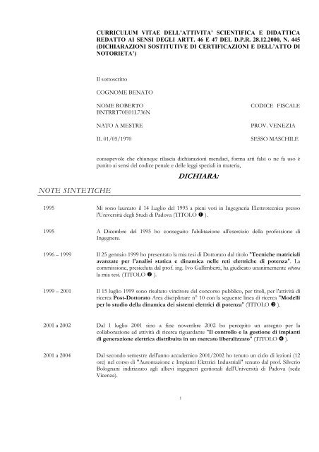 Crea un curriculum vitae personalizzato - Università di Padova ...