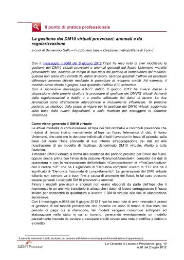 La gestione dei DM10 virtuali provvisori, anomali e da ...