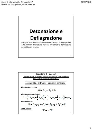 Detonazione e Deflagrazione - Sapienza Università di Roma
