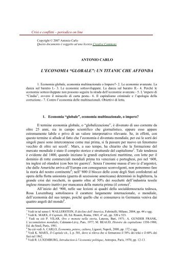 Antonio Carlo: L'economia "globale": un Titanic che affonda